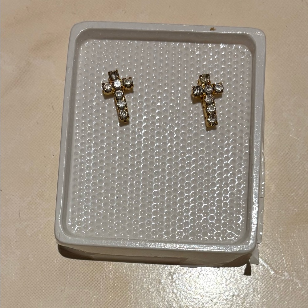 Gold Cross Earrings with Crystals